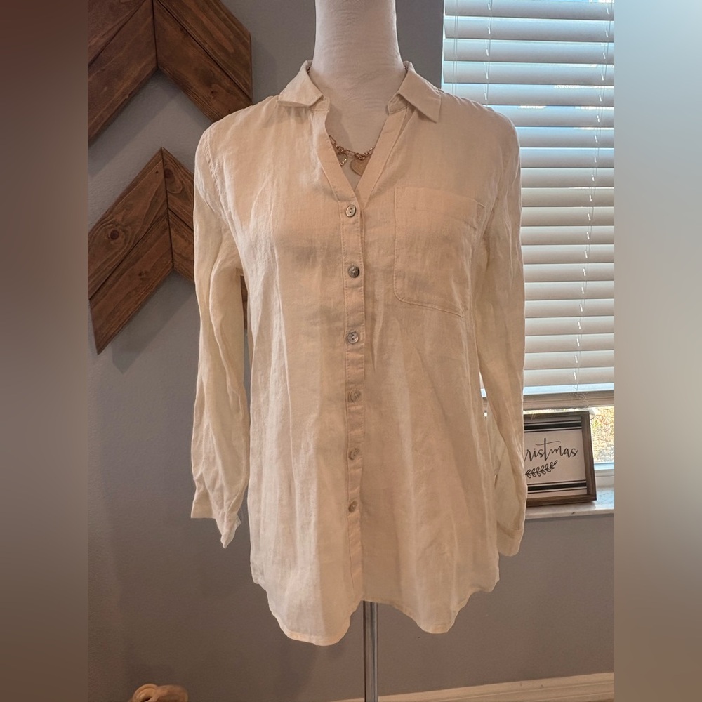 NWT! Sigrid Olsen 100% linen button up long sleeve top